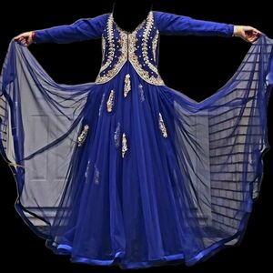 Royal Blue Long Sleeve Embellished Dress